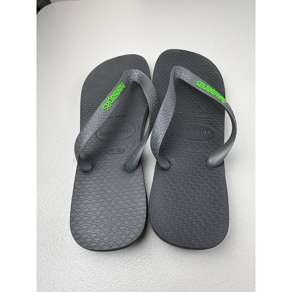 Havaianas Brazil Logo Flip Flops Mens Size 7/8 Grey Green Sandals